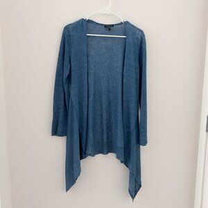 Eileen Fisher Petite Small Blue Delave Linen Asymmetrical Button Knit Cardigan